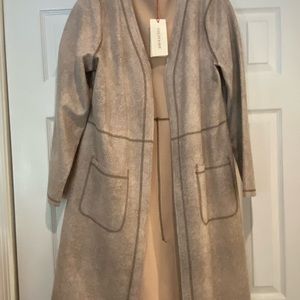 Tan color leather-look long jacket